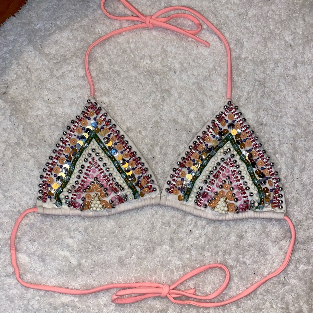 Victoria’s Secret Beaded & Multicolor Triangle Swim Top Size Medium